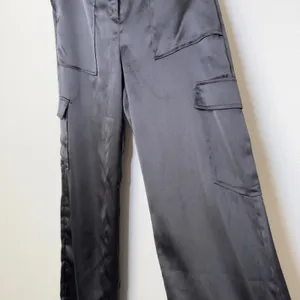 MESHKI Amaya Lace Up‎ Cargo Pants Black Satin Wide Leg Size S thumbnail 9