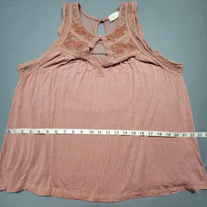 Altar'd State Women Tank Size L Pink Rose Stretch Floral Lace Scoop Neck Keyhole thumbnail 4