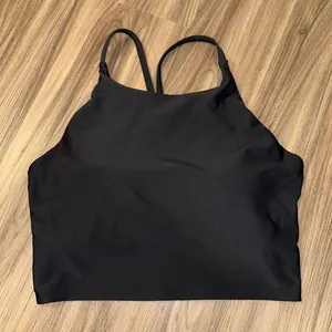 Old Navy PowerSoft High Neck Crop Tank Top Light Support Built In‎ Bra Black L thumbnail 1