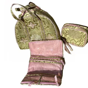 NWOT 3-Piece Travel Toiletry, Jewelry Roll & Makeup Bag Set, Pink & Light Green thumbnail 2