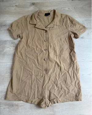 Lumiere utility Tan Short Sleeve Button Down Romper Women's Size Small thumbnail 1