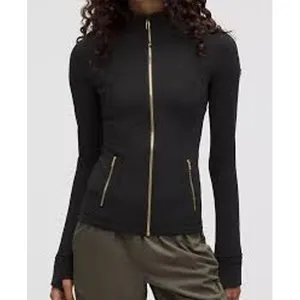Lululemon Women Jacket 4 Black Define Gold Zip Slim Fit Luon Thumbholes thumbnail 2