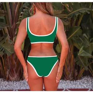 NEW Green Brazilian Scoop Neck Bikini 2 Pc High Cut Thong L thumbnail 2