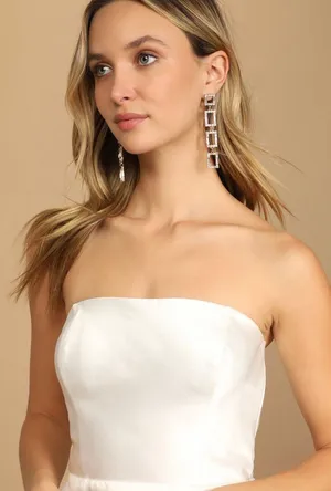 Lulus New Soiree Hour White Satin Strapless Bow Mini Dress thumbnail 4