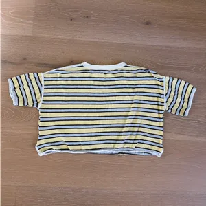 We The Free Striped Tee Rugby Size XS Lemon Brown Blue White thumbnail 4