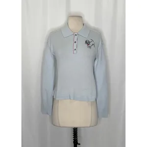 Anthropologie PILCRO The Jensen‎ Cashmere Crop Polo Sweater Soft Sea Dog X-Small thumbnail 2