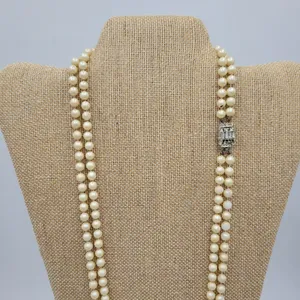 Vintage Womens Double Strand Faux Pearl Necklace 28" Cream Fashion Accessories thumbnail 2