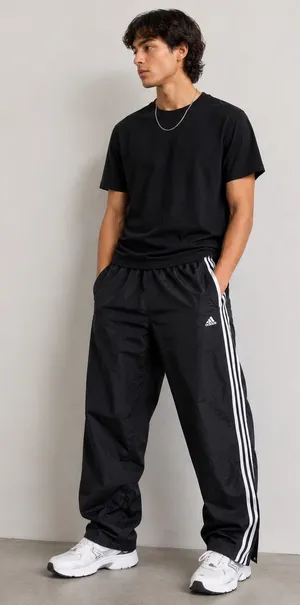 Vintage Adidas Men’s Black 3-Stripe Nylon Windbreaker Track Pants Size Medium thumbnail 1