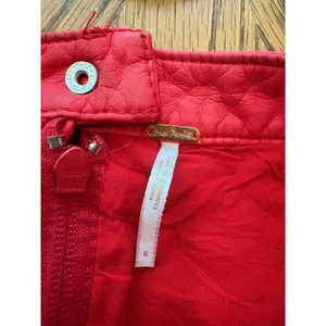 Free‎ People Red Vegan Faux Leather Moto Mini Skirt Size 6 Zip Front Belted thumbnail 6