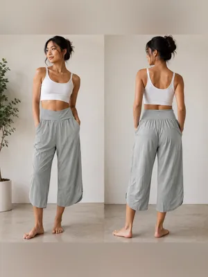 Halara Women’s Large Gray Crossover Waist Cropped Wide Leg Quick Dry Pants thumbnail 2
