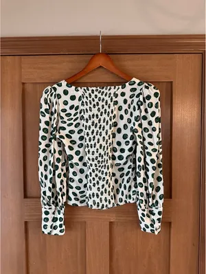 Reformation Calla Print Top Blouse In Tapioca Polka Dot Women’s size 2 thumbnail 6