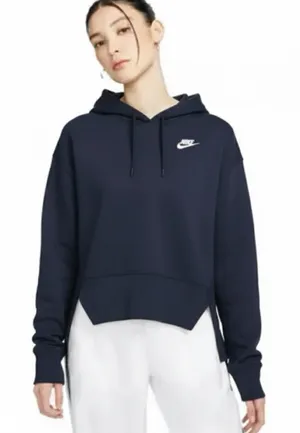 NIKE Navy Blue Hoodie High Low Boxy Cropped Fit Side Slits Womens Size Small thumbnail 1
