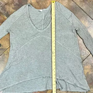 Free People Waffle Knit Thermal Distressed Drippy Asymmetrical Long Sleeve Top S thumbnail 8