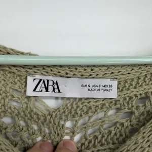 Zara Women Crochet Open Knit Sweater Sage Green‎ Long Sleeve Size S Boho Top thumbnail 4