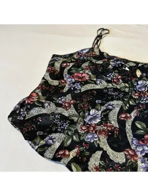 Vintage Victoria’s Secret Black Floral Pajama Lingerie Cropped Cami Top Sz Large thumbnail 5