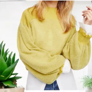 Free People Chartreuse Balloon Sleeve Sweater Cozy Chic Crew Neck Small S thumbnail 3