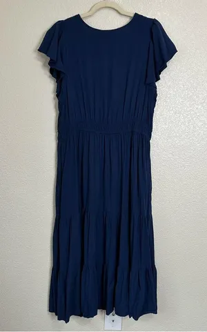 Knox Rose Navy Blue Flutter Short Sleeves Tiered Midi Dress, Size XL thumbnail 7