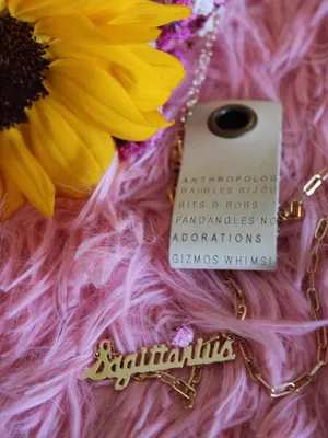 Anthropologie Sagittarius Zodiac 14K Gold Plated Script Necklace NWT thumbnail 5
