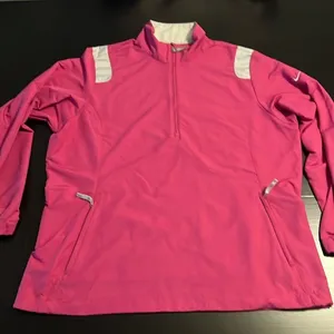 Nike Golf Pink Quarter Zip Pullover Jacket‎ Womens XL White Contrast Windbreaker thumbnail 1