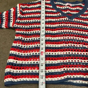 Pink Lily red, white, and blue striped crochet knit sweater top women’s Sz L thumbnail 7