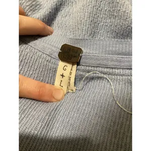 We The Free Free People Blue Waffle Knit Thermal Henley Embroidered Trim Top L thumbnail 5
