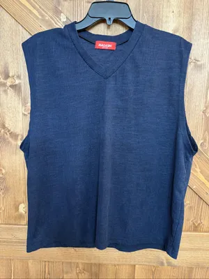 Magasin Women’s XL Navy Blue Sleeveless V Neck Textured Stretch Top Blouse (9308 thumbnail 1