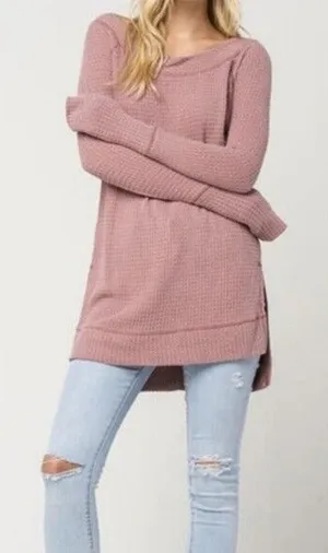 We The Free People Size S Tunic Top Kate‎ Thermal Off Shoulder Long Sleeve Mauve thumbnail 1