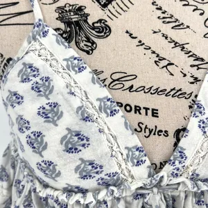 Urban Outfitters Floral Babydoll Crop Medium Blue‎ White Boho Festival Cottage thumbnail 2