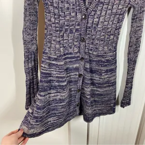 Free People Rachel Cardigan Sweater‎ Dress Purple Button Mini Marled V-neck thumbnail 4