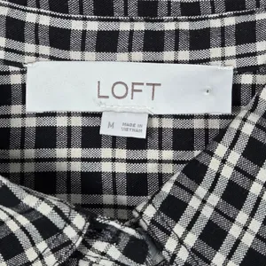 LOFT Womens Black Cream Plaid Tiered Shirt Dress Size M‎ Long Sleeve Gingham thumbnail 4