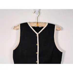 Abercrombie Mara V-Neck Gold Button Sweater Vest Womens M Black Preppy Old Money thumbnail 5