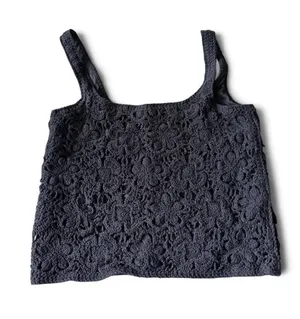 Scoop black lace tank top with floral pattern, size S. thumbnail 1