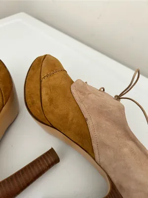 J Crew Peep Toe Suede Oxford Heels Tan Camel Two Tone Size 8 thumbnail 15