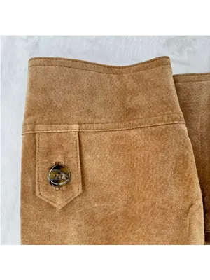 Vtg Tan Genuine Suede Jacket Peplum Button Front Y2K Fall Leather 90s Size 1X thumbnail 4