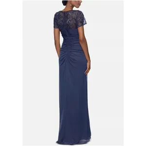 Xscape Carmen 5497X Gown Size 10 Charcoal Blue Beaded Mesh Ruched Formal NWT thumbnail 2