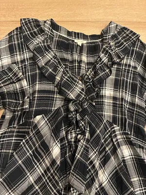 Pilcro x Anthropologie Long Sleeve Ruffled Blouse Plaid Black Size M thumbnail 2