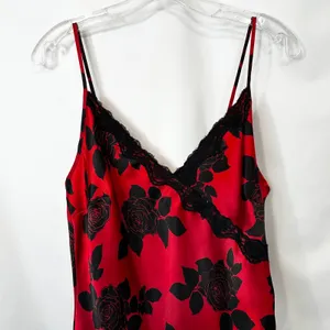 Satin Gown Medium Nightgown Slip Nightie Babydoll Red Black Rose Lace Trim‎ 1810 thumbnail 4