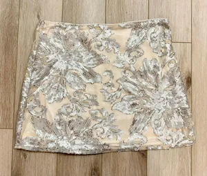 NWOT Altar’d State Arula xquisite silver sequin mini skirt festival preppy thumbnail 1