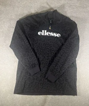 ellese sweatshirt‎ womens us size 12 black leopard print quarter zip thumbnail 1