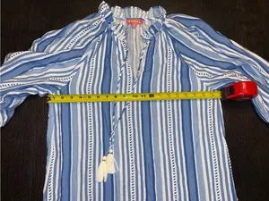 THML Thalia Blue & White Striped Tie-Neck Blouse Coastal Prep Boho Flair thumbnail 4