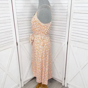 A Loves A Ditsy Floral Button Front‎ Spaghetti Strap Sundress Orange Pink Small thumbnail 2
