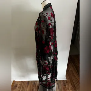 NWT - L - LULAROE - Elegant Black and Red Lace Robe thumbnail 2