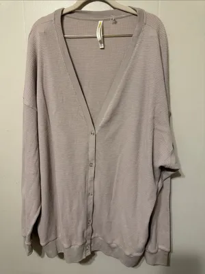 New Babaton Relaxed ThermalWaffle-Knit Button Front Cardigan - Mauve 2XL thumbnail 1