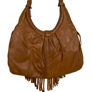 VTG Brown Genuine Leather Fringe Hobo Bag Boho Crossbody Made in Mexico Western thumbnail 3