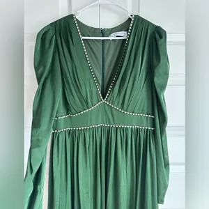 Mac Duggal 55702 Satin Puff Shoulder Rhinestone Encrusted Gown Green‎ 10 NEW thumbnail 5