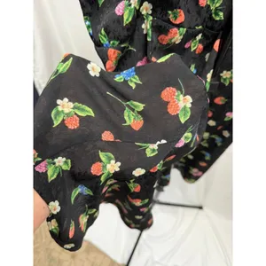 Zara Women Black Berry Floral Print Jacquard Mini Dress Ruffle Tie Front Size M thumbnail 6