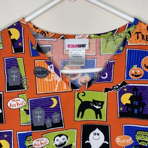 ScrubStar Halloween Women’s Scrub Top Size XS thumbnail 2