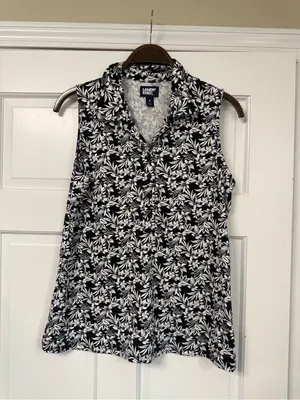Lands' End Black & White Floral Sleeveless Collared Tank thumbnail 8