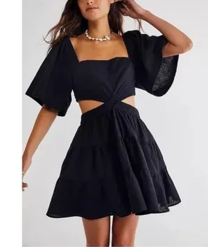Free People Cross of Sunlight Mini Dress Black Medium thumbnail 1
