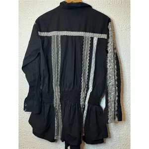 Anthropologie Black Poplin Lace-Trim Skirty Smock Waist Romper thumbnail 4